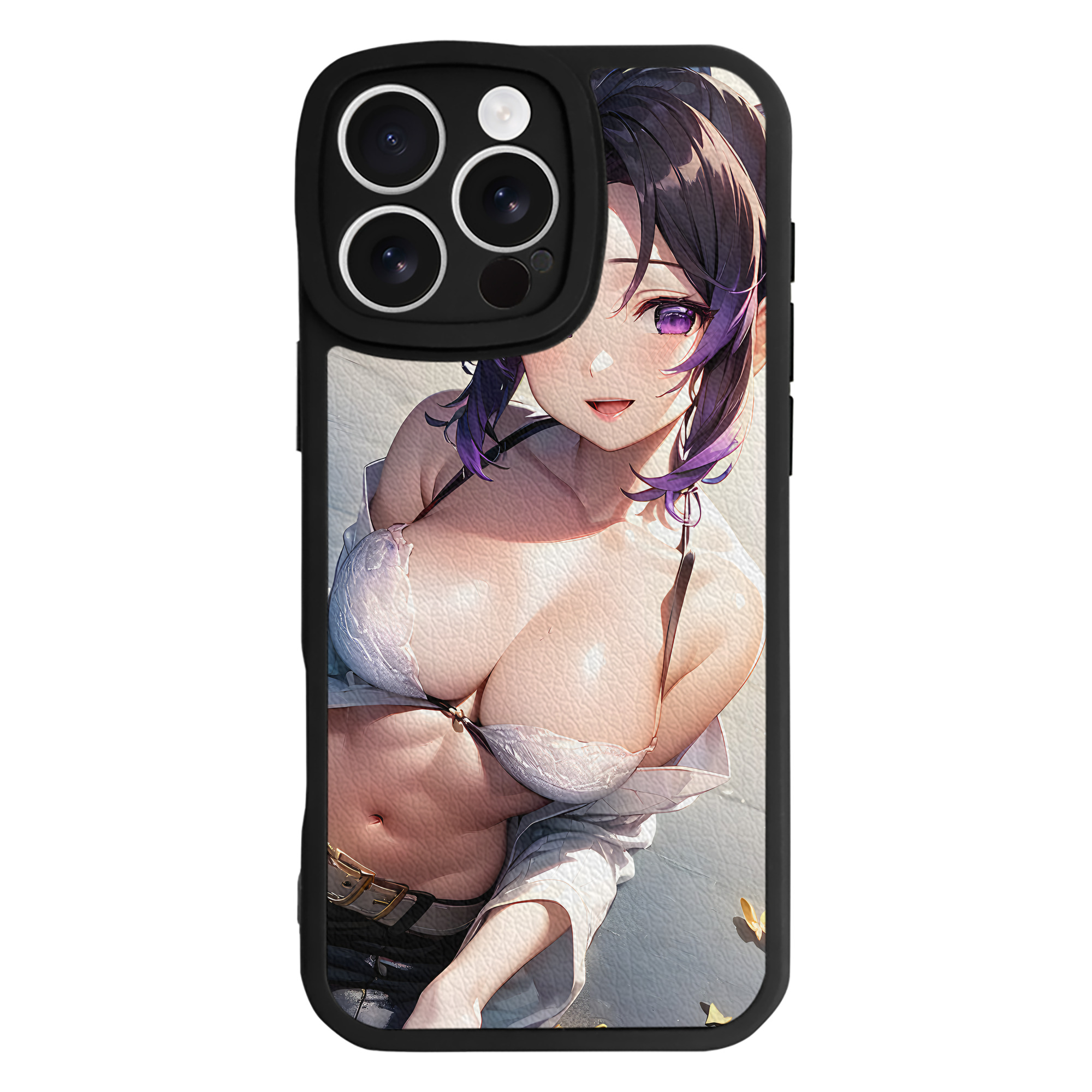 （画像用） 鬼滅の刃（きめつのやいば）蟲柱-胡蝶 しのぶ／こちょう しのぶ Kochou Shinobu 【iPhone 16シリーズ対応】シリコンスマホケース（レザー調） 材質：シリコン